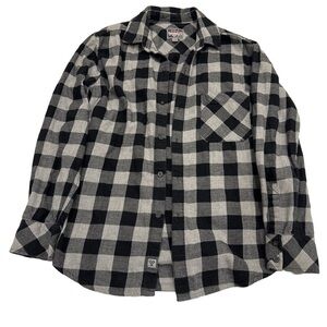 TNA Buffalo Plaid Flannel Shirt XS Black White Boyfriend Fit Gingham Cottagecore